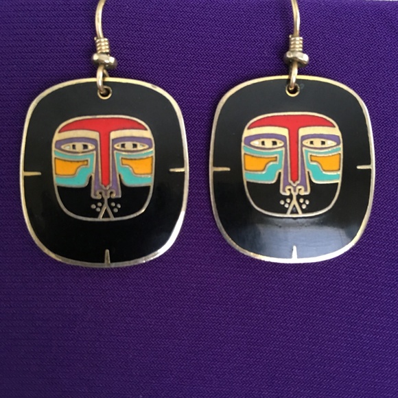 Vintage Jewelry - Laurel Burch “Mayan Lion” Enamel Pierced Earrings
